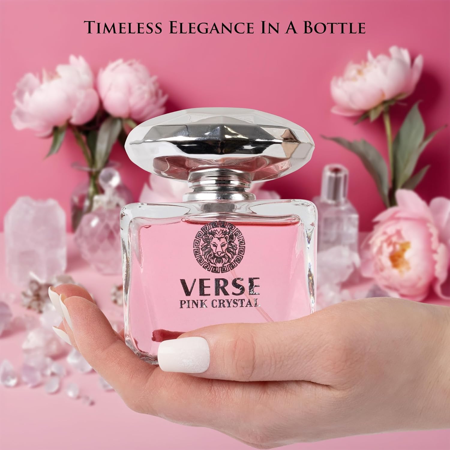 Verse Pink Crystal Eau De Parfum for Woman - Top Notes of Pomegranate, Yuzu & Iced Accord - Base Notes of Peony, Lotus, Magnolia, Amber, Musk & Mahogany - Floral & Fruity Scent - Elegant 100ml Bottle