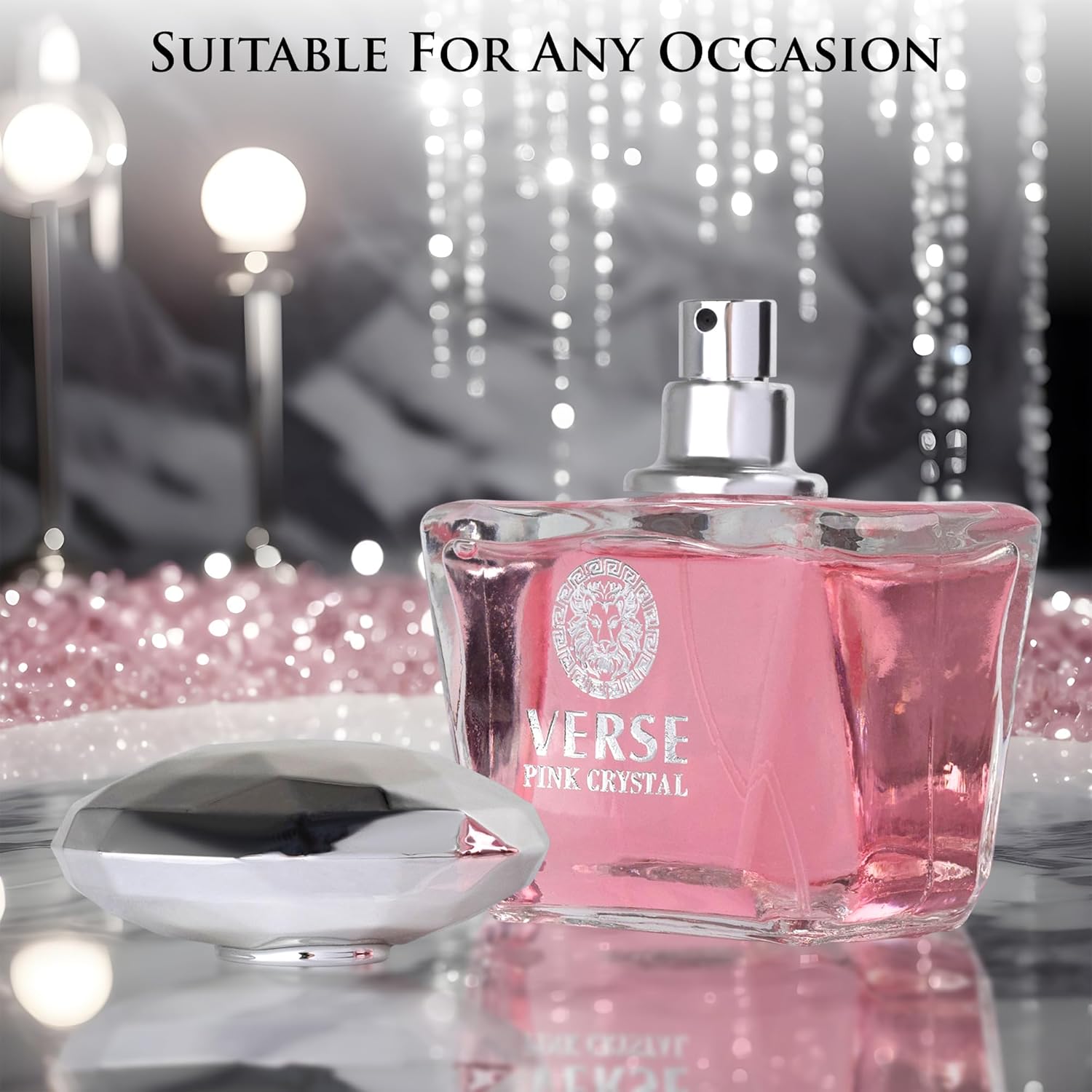 Verse Pink Crystal Eau De Parfum for Woman - Top Notes of Pomegranate, Yuzu & Iced Accord - Base Notes of Peony, Lotus, Magnolia, Amber, Musk & Mahogany - Floral & Fruity Scent - Elegant 100ml Bottle