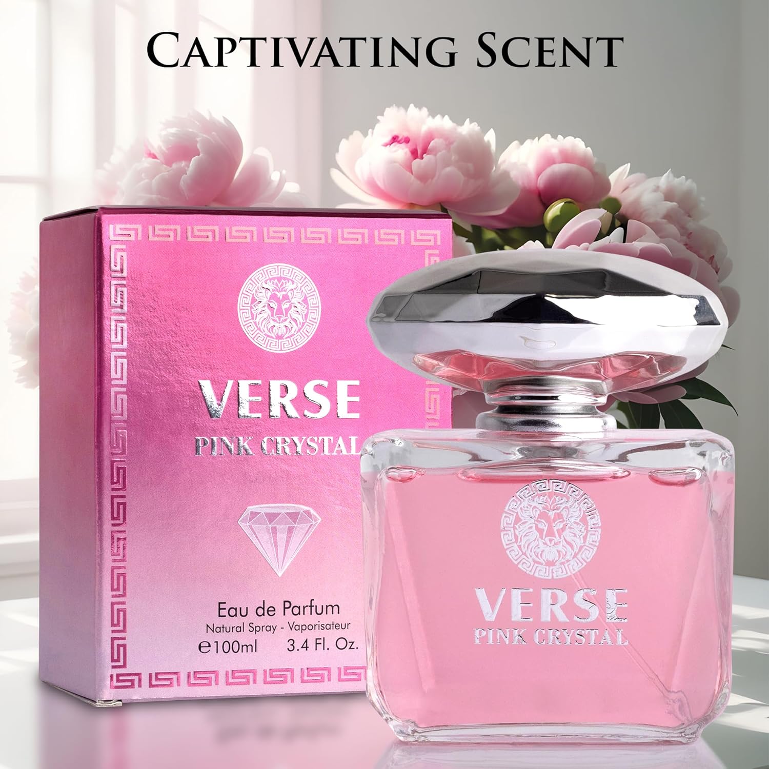 Verse Pink Crystal Eau De Parfum for Woman - Top Notes of Pomegranate, Yuzu & Iced Accord - Base Notes of Peony, Lotus, Magnolia, Amber, Musk & Mahogany - Floral & Fruity Scent - Elegant 100ml Bottle